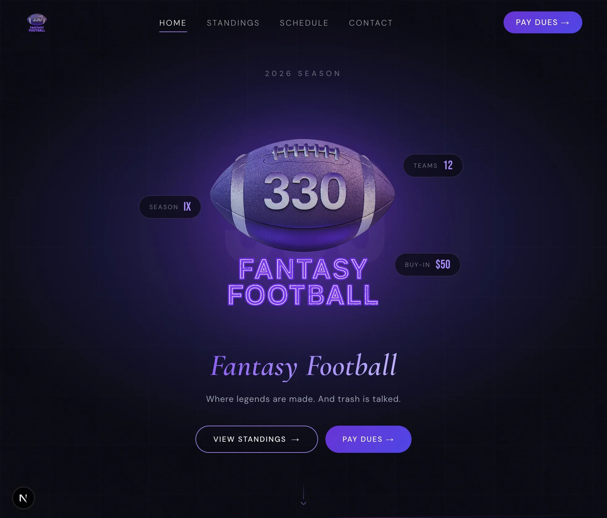 Fantasy Football League Site screenshot